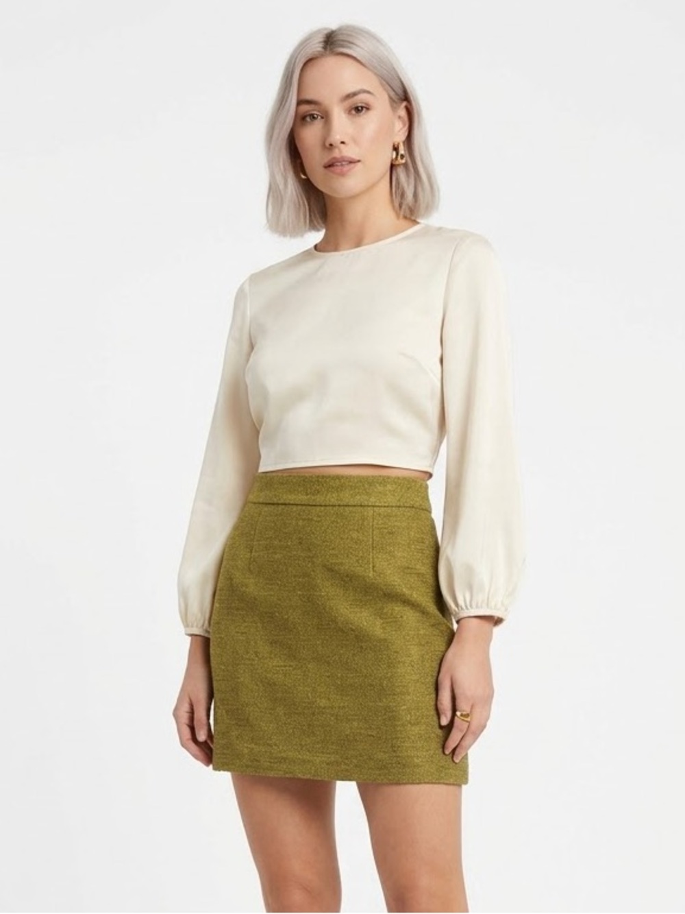 Vintage Chartreuse Wool Blend Mini Skirt Textured Velvet Maximalist Earthy Mossy